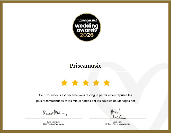 Diplôme Label wedding awards 2026 Priscamusic DJ chanteuse